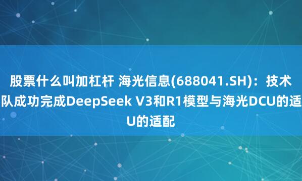 股票什么叫加杠杆 海光信息(688041.SH)：技术团队成功完成DeepSeek V3和R1模型与海光DCU的适配