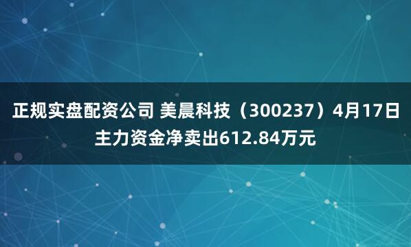 正规实盘配资公司 美晨科技（300237）4月17日主力资金净卖出612.84万元