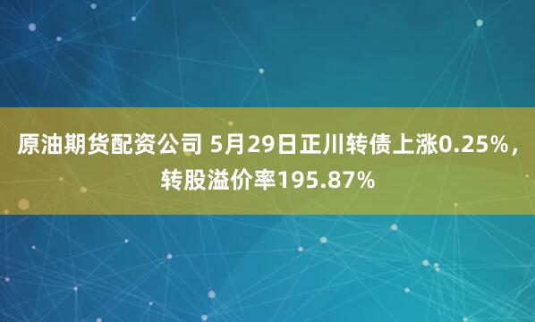 原油期货配资公司 5月29日正川转债上涨0.25%，转股溢价率195.87%